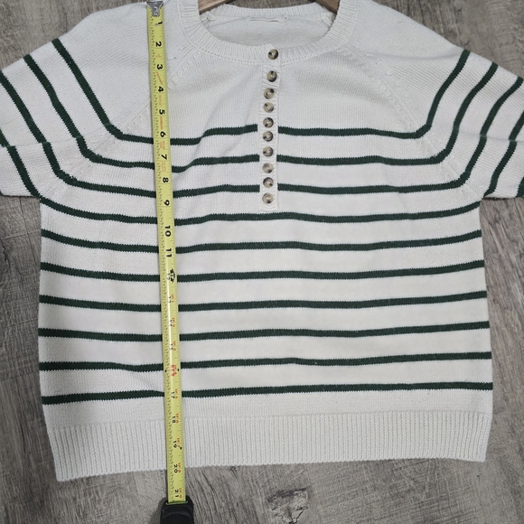 Cream Green Striped Henley Sweater M - Picture 7 of 7